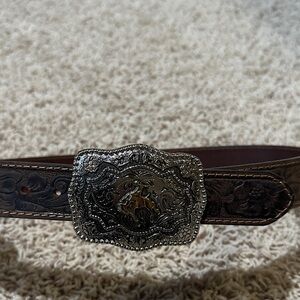 Brown Leather Belt with Silver Buckle - Western - Kids